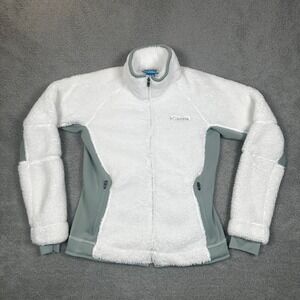 Columbia Womens Sherpa Fleece Full Zip Jacket White Sage Green Small Hiking Cozy
